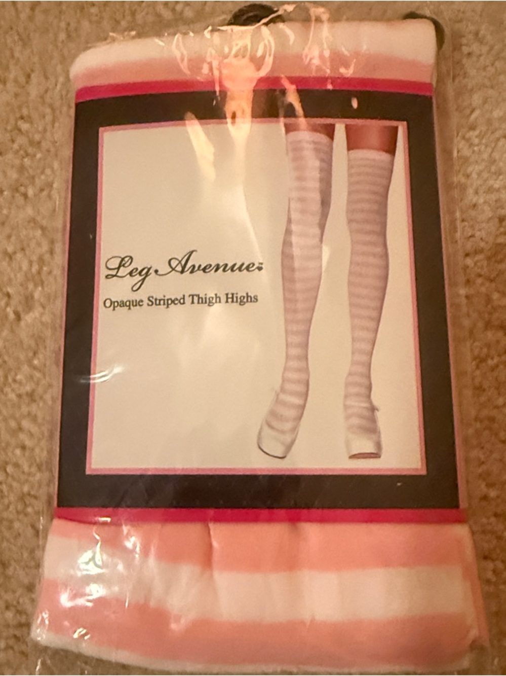 Pink and white thigh highs